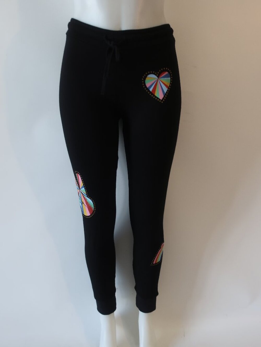 NWT Womens Lauren Moshi (Item-709) Jess Black Rainbow Stripe Peace Joggers XS